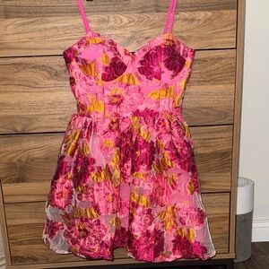 Showpo Pink and Yellow Floral Mini Formal Dress